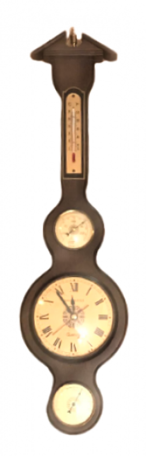 4 FUNCTIONAL THERMOMETER ON FRENCH WOOD BAROMETER HOUR DEGREE