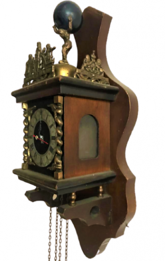 NETHERLANDS Pendulum CLOCK BRONZE AND WOODEN BRONZE SCULPTURE WITH THE WORLD ON THE TOP